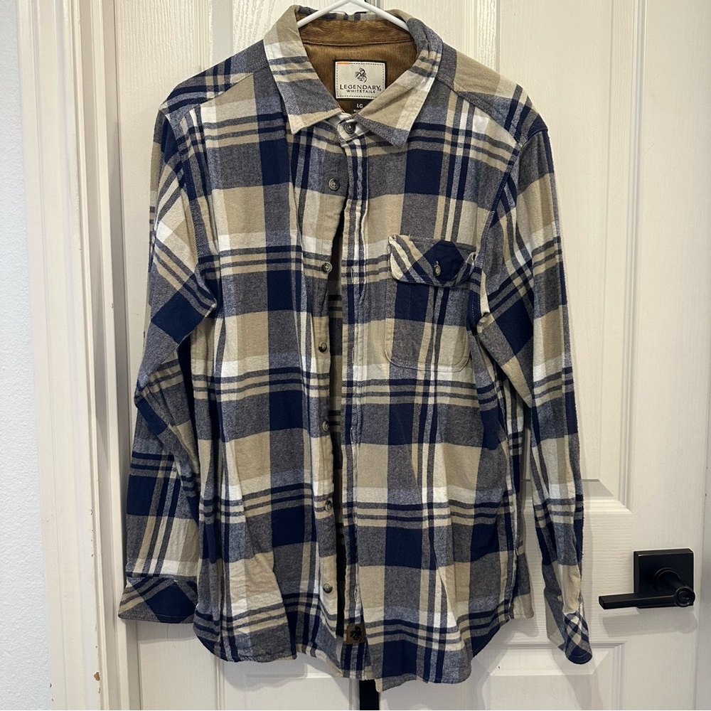 Navy/tan button up